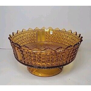 Amber Pressed Glass Bowl Large Serving Three Panel Victorian Antique EAPG 1890